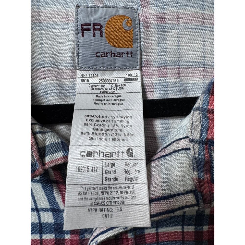 Carhartt FR Flame Resistant Plaid Work Shirt Large CAT 2 Western Snap - Picture 4 of 9